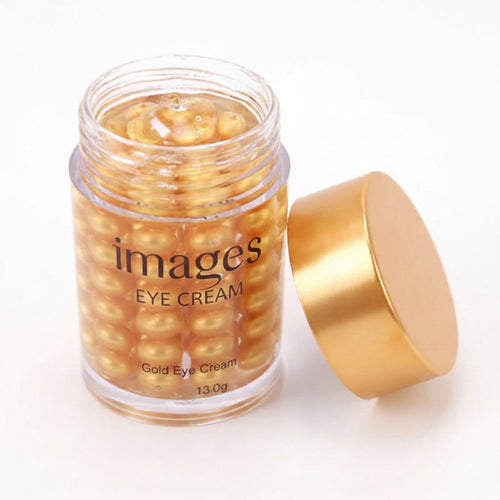 The Luxe Collection moisturizing gold firming dark circle eye cream in a sleek jar, designed to reduce puffiness and brighten the eye area.